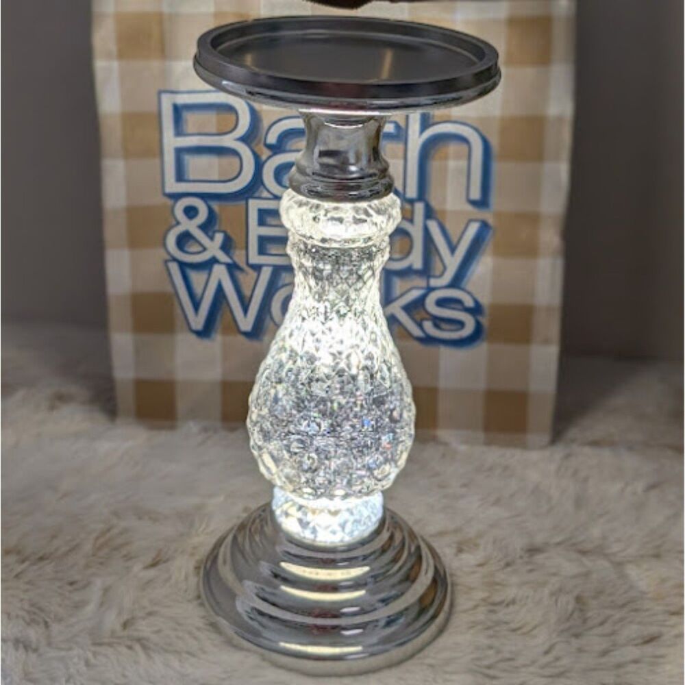 Bath & Body Works Silver LED Swirling Glitter Pedestal 3 Wick Candle Holder